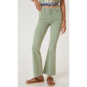Mother The Weekender Fray Flare Jeans in Iceberg Green